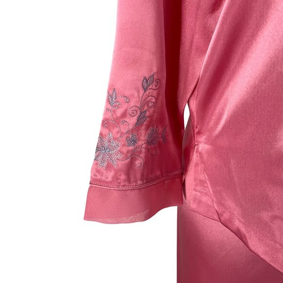 Morgan Taylor Luxurious Pink Satin Floral Embroidered Pajama Set Sz L - New - Picture 13 of 16